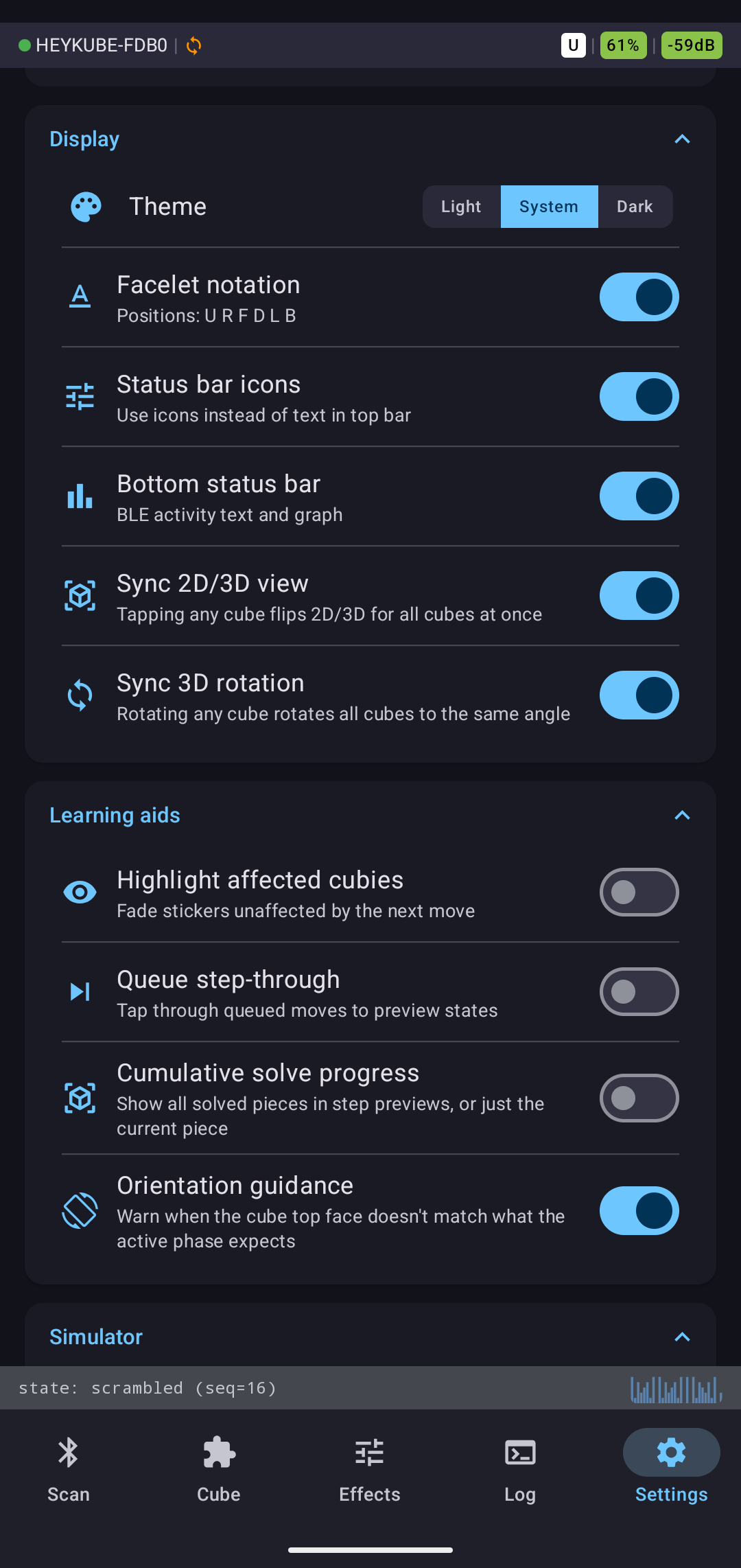Settings — display