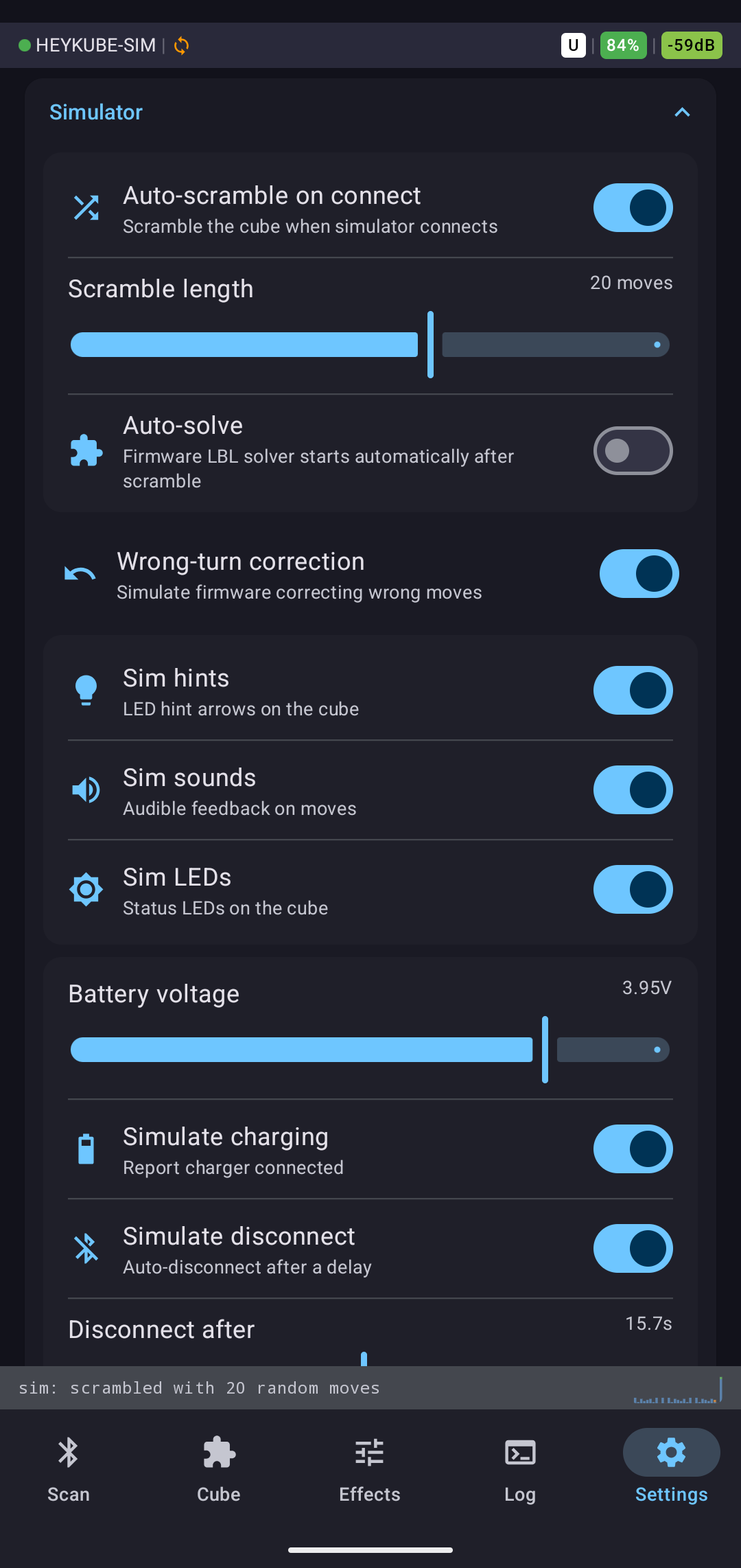 Simulator settings